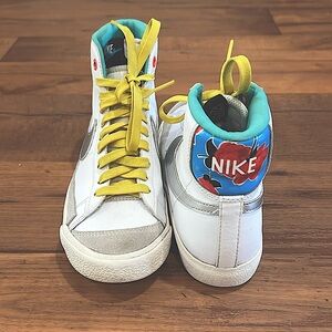 Nike Blazer mid 77 high tops, Big Kids, 4.5Y, Big Floral, Bright Yellow, Aqua